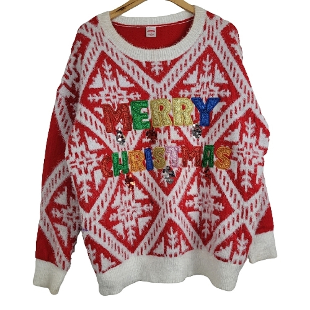 Holiday time snow flake sparkle merry Christmas sweater